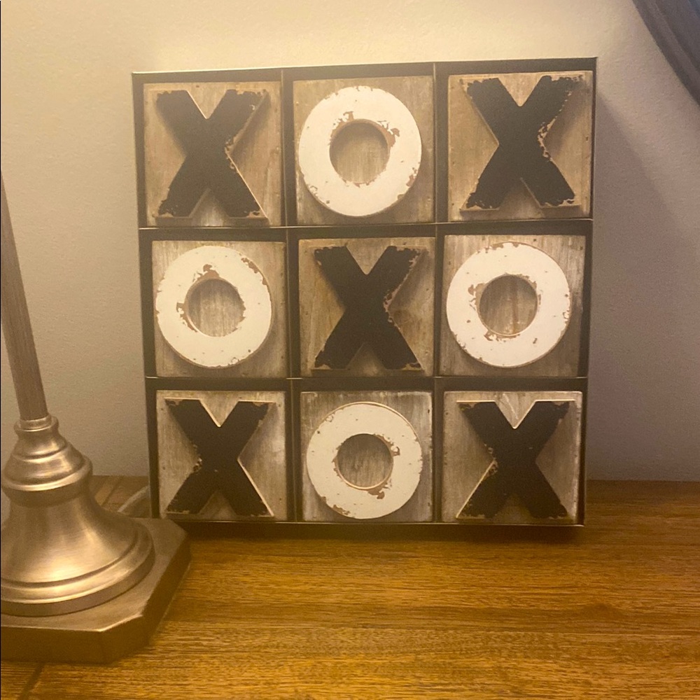 Rustic Tic Tac Toe Game in a Metal Holder New!